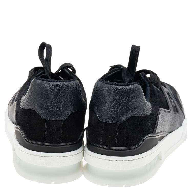 Pre Owned Louis Vuitton Monogram Eclipse Canvas and Suede LV Trainer Sneakers Size 42