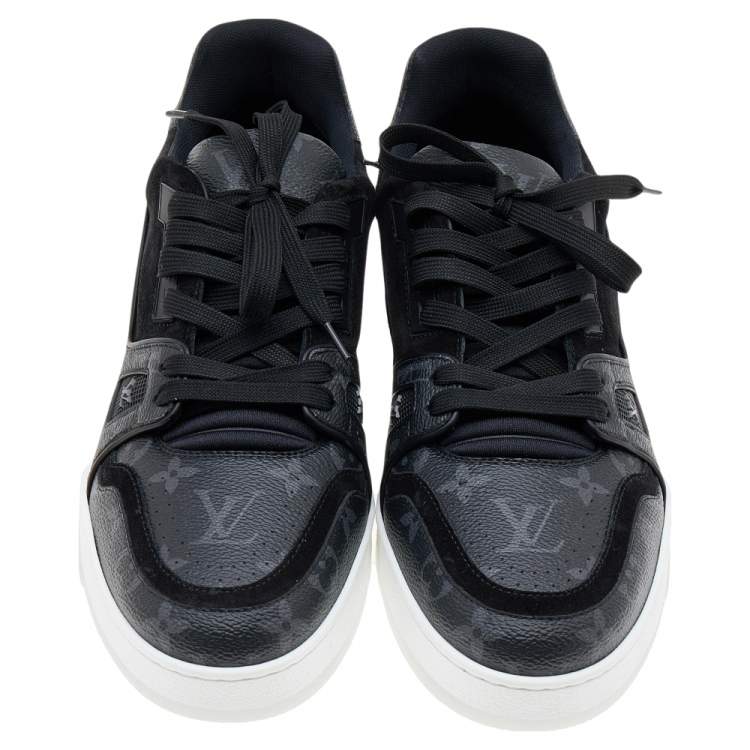 Pre Owned Louis Vuitton Monogram Eclipse Canvas and Suede LV Trainer Sneakers Size 42