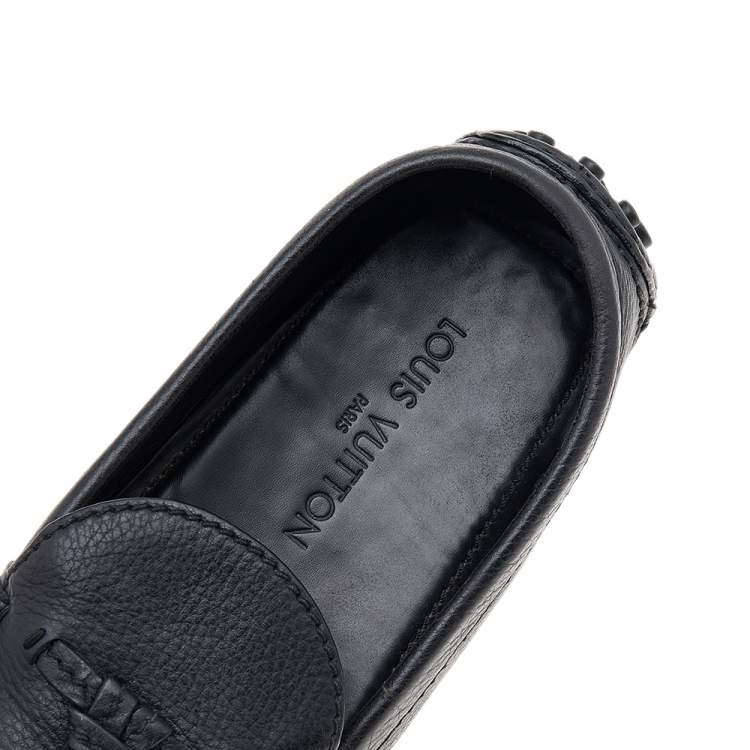 Pre Owned Louis Vuitton Black Leather Logo Bow Slip On Loafers Size 44