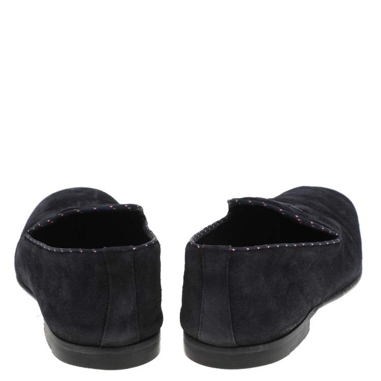 Pre Owned Louis Vuitton Navy Blue Suede Logo Smoking Slippers Size 43