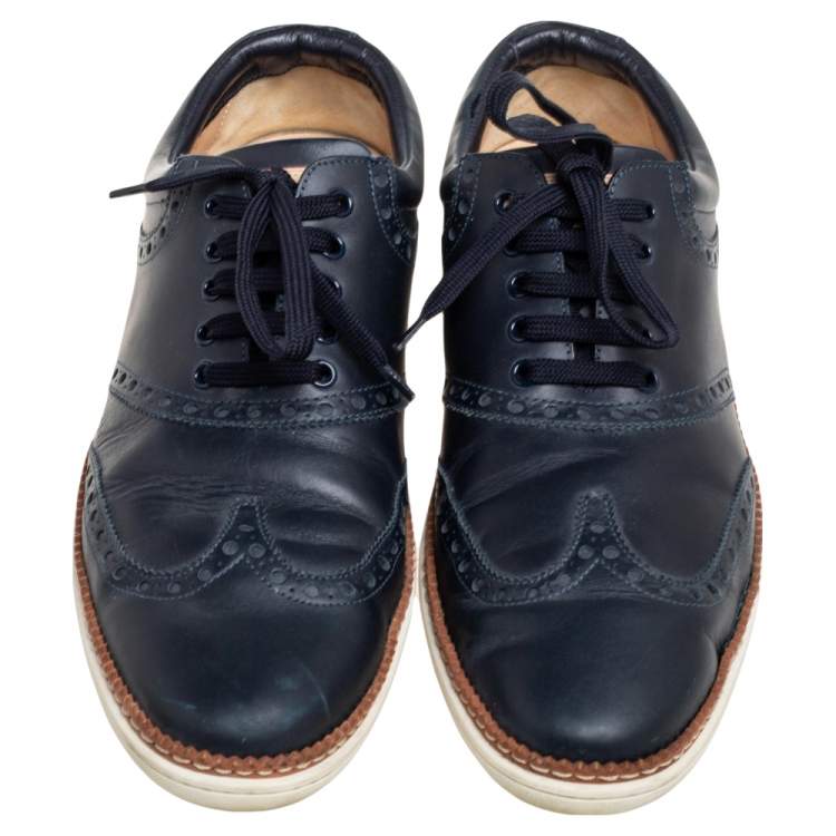 Pre Owned Louis Vuitton Blue Brogue Leather Oxford Lace Up Sneakers Size 43