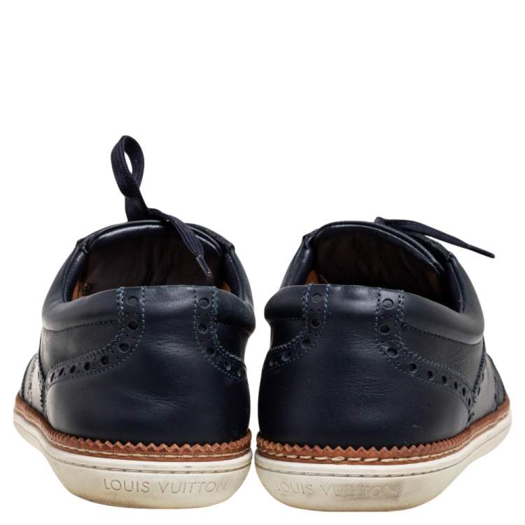 Pre Owned Louis Vuitton Blue Brogue Leather Oxford Lace Up Sneakers Size 43