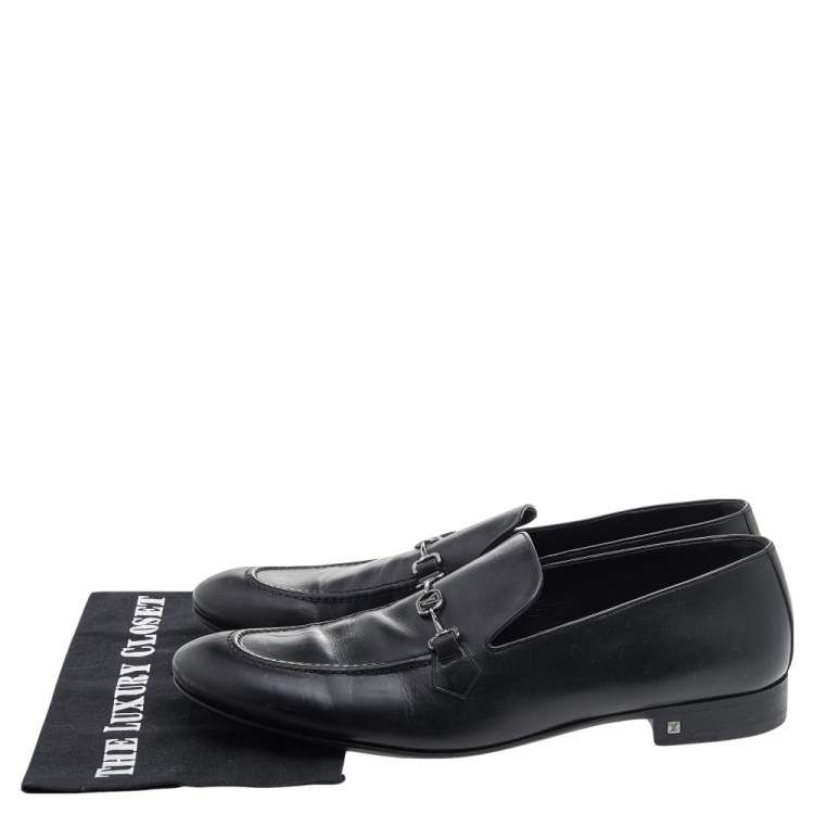 Pre Owned Louis Vuitton Black Leather Slip on Loafers Size 45