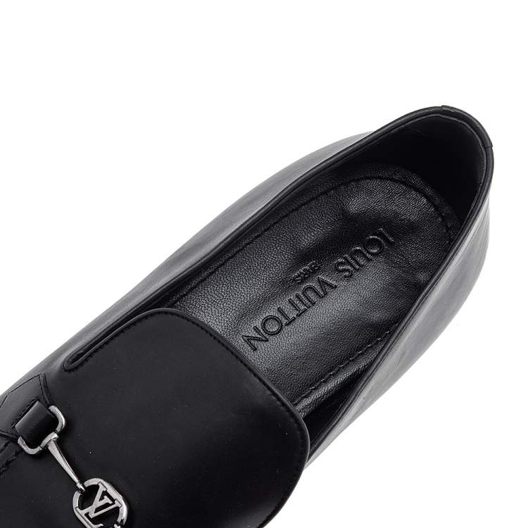Pre Owned Louis Vuitton Black Leather Slip on Loafers Size 45