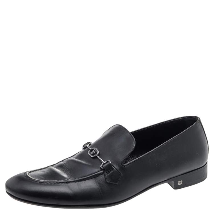 Louis Vuitton Black Leather Slip on Loafers Size 45 Louis Vuitton