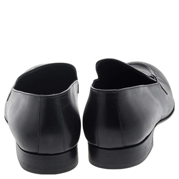 Pre Owned Louis Vuitton Black Leather Slip on Loafers Size 45