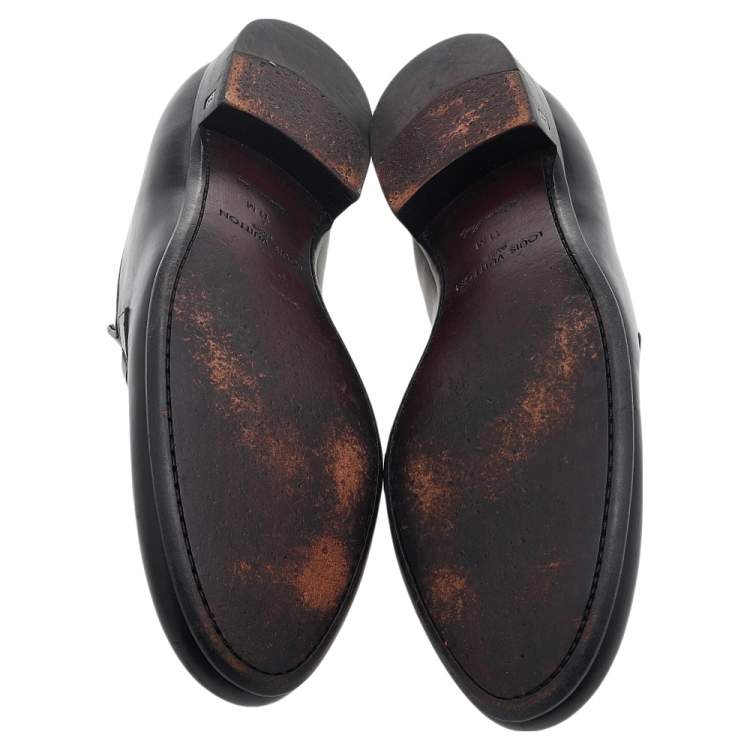 Pre Owned Louis Vuitton Black Leather Slip on Loafers Size 45