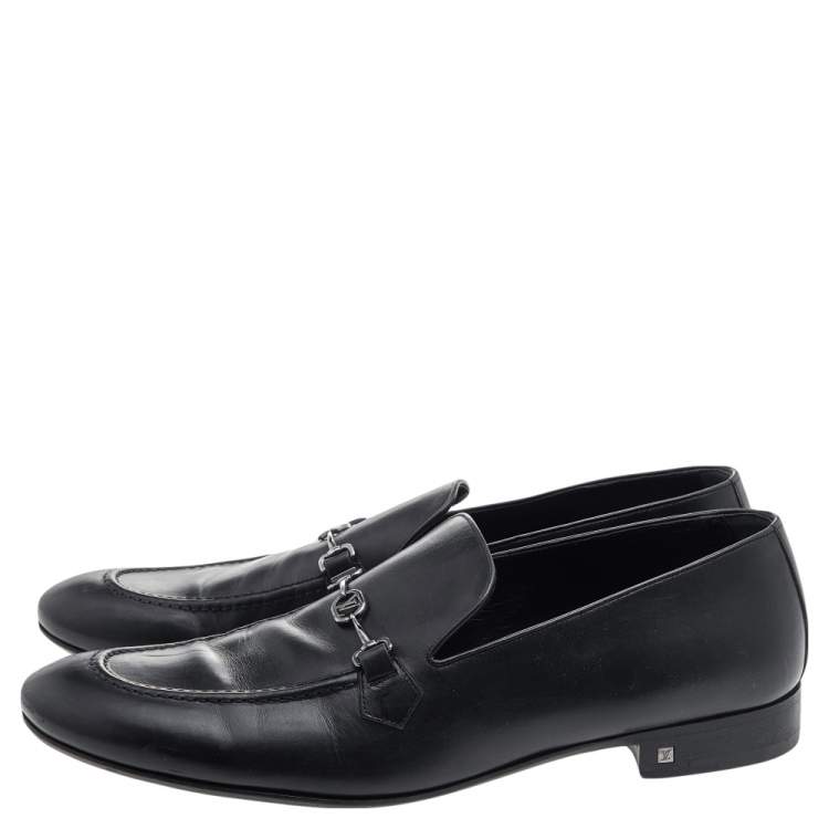 Pre Owned Louis Vuitton Black Leather Slip on Loafers Size 45