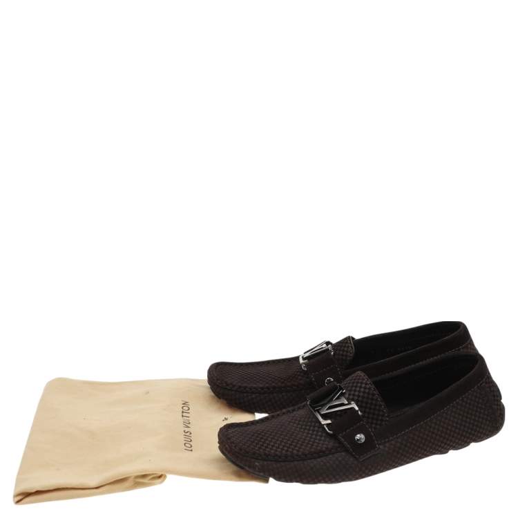 Pre Owned Louis Vuitton Dark Brown Suede Monte Carlo Slip On Loafers Size 41