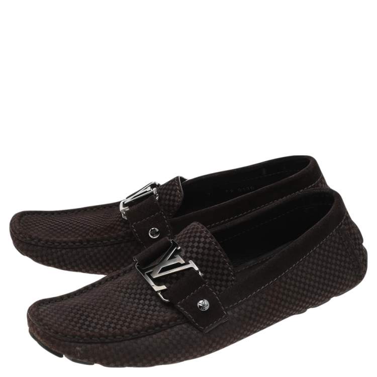 Pre Owned Louis Vuitton Dark Brown Suede Monte Carlo Slip On Loafers Size 41
