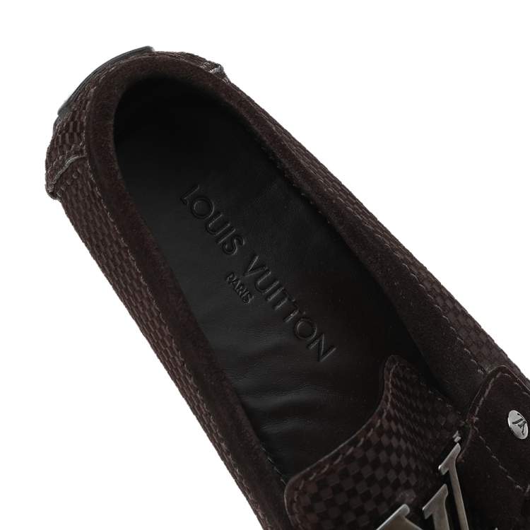Pre Owned Louis Vuitton Dark Brown Suede Monte Carlo Slip On Loafers Size 41