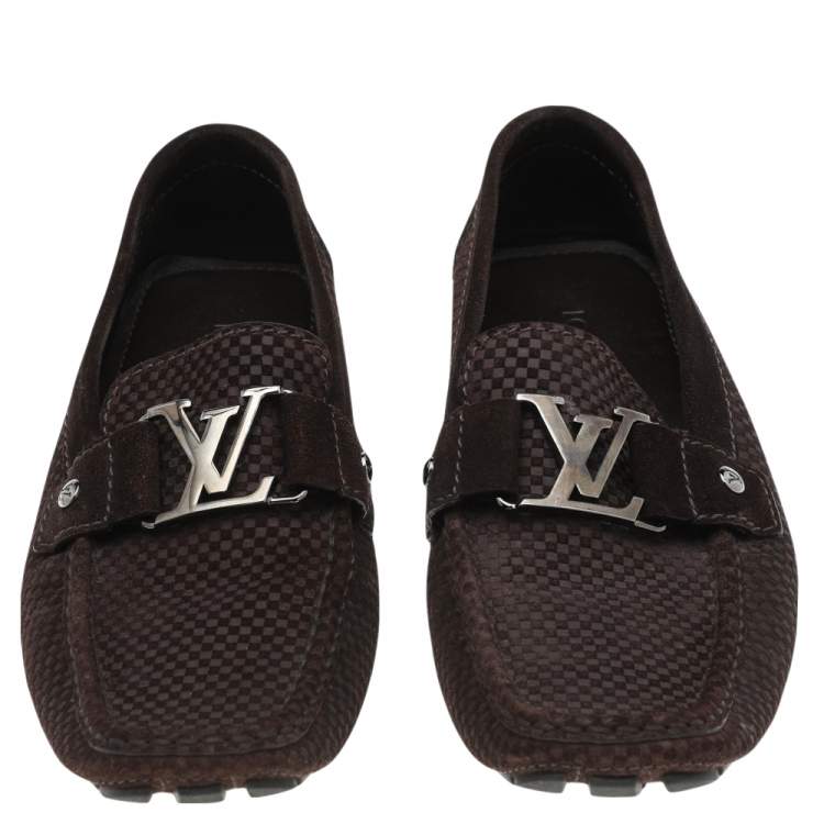 Pre Owned Louis Vuitton Dark Brown Suede Monte Carlo Slip On Loafers Size 41