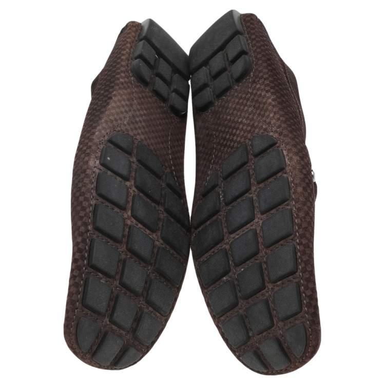 Pre Owned Louis Vuitton Dark Brown Suede Monte Carlo Slip On Loafers Size 41