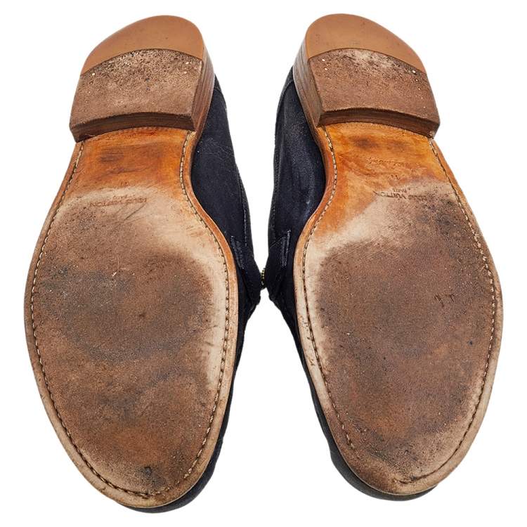 Pre Owned Louis Vuitton Blue Suede Major Slip On Loafers Size 45