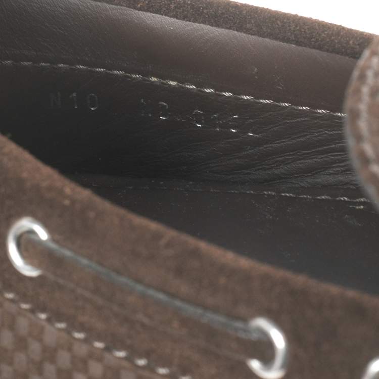 Pre Owned Louis Vuitton Brown Petit Damier Suede Bow Loafers Size 44
