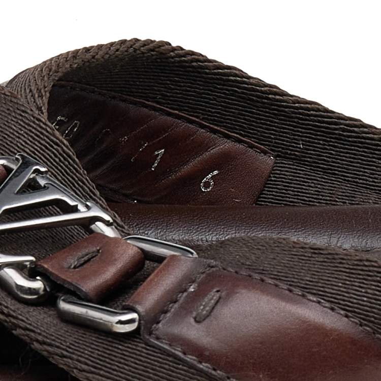 Pre Owned Louis Vuitton Brown Leather And Fabric Cross Strap Logo Flat Sandals Size 40