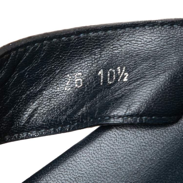 Pre Owned Louis Vuitton Navy Blue Leather Criss Cross Strap Flat Slides Size 44.5