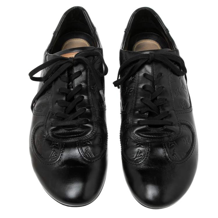مملوكة مسبقًا Louis Vuitton Black Monogram Embossed Leather Lace Up Sneakers Size 44.5
