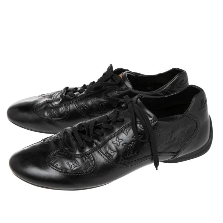 مملوكة مسبقًا Louis Vuitton Black Monogram Embossed Leather Lace Up Sneakers Size 44.5