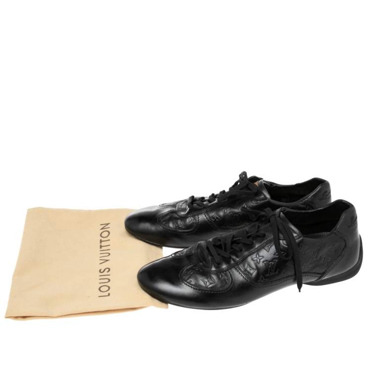 مملوكة مسبقًا Louis Vuitton Black Monogram Embossed Leather Lace Up Sneakers Size 44.5