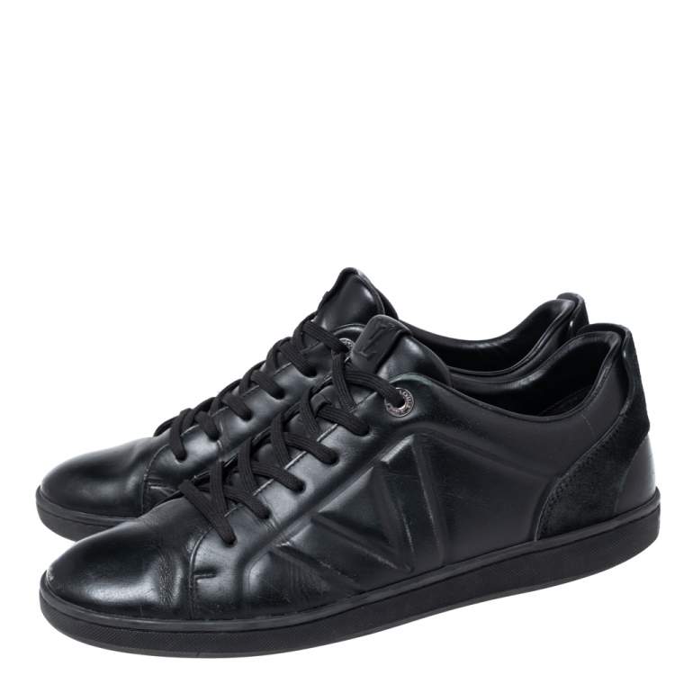 Pre Owned Louis Vuitton Black Leather and Suede Fuselage Low-Top Sneakers Size 42