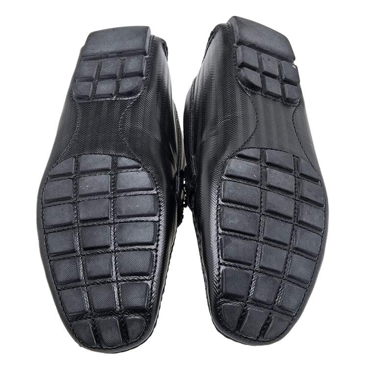 Pre Owned Louis Vuitton Dark Olive Green Textured Leather Monte Carlo Slip On Loafers Size 42.5