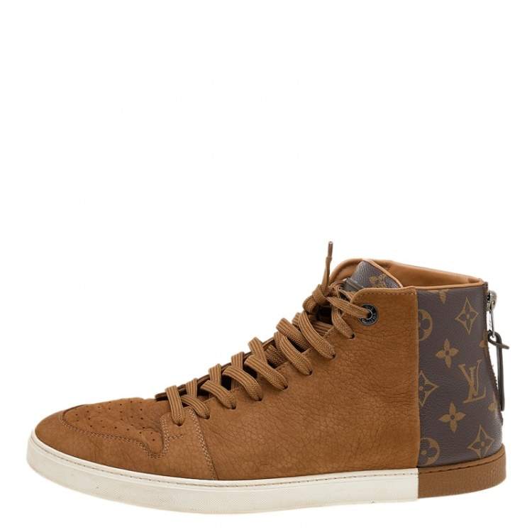 Louis Vuitton Brown Leather and Monogram Canvas High Top Sneakers Size 41.5