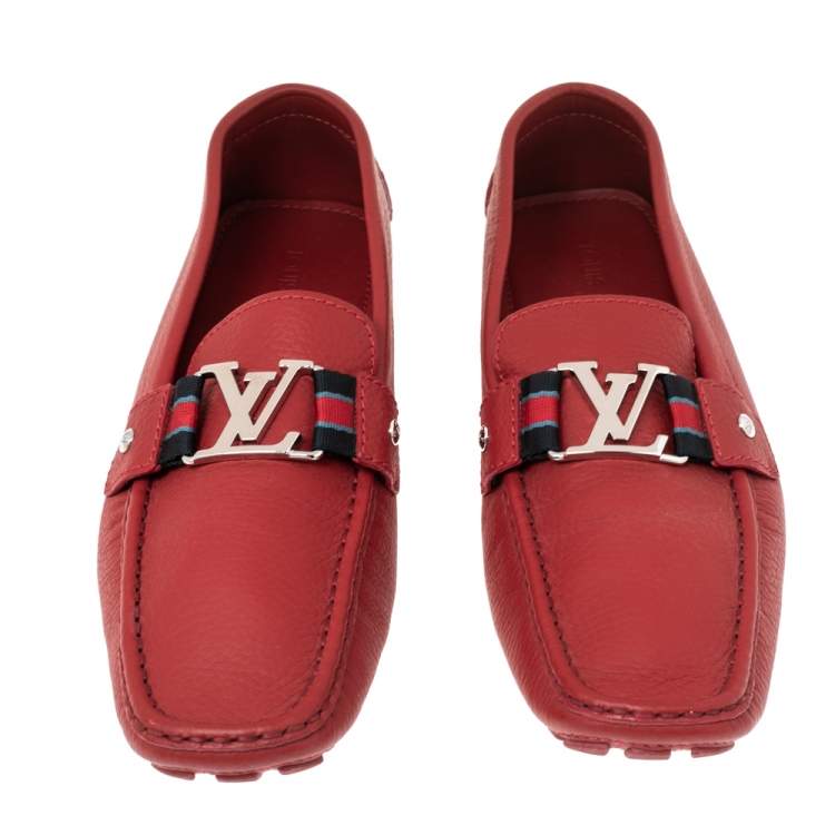 Pre Owned Louis Vuitton Red Leather Monte Carlo Loafers Size 44.5