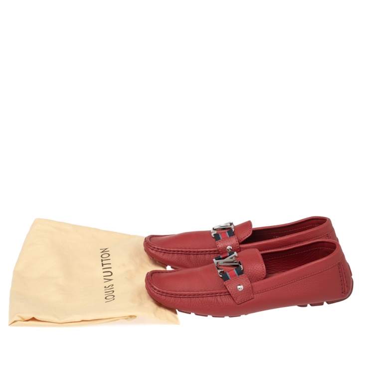 Pre Owned Louis Vuitton Red Leather Monte Carlo Loafers Size 44.5