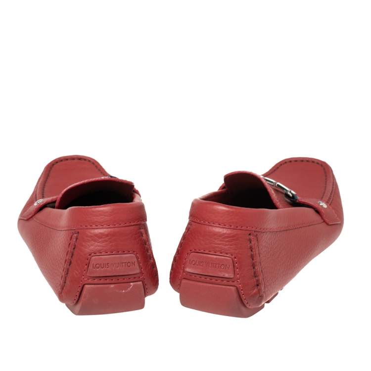 Pre Owned Louis Vuitton Red Leather Monte Carlo Loafers Size 44.5