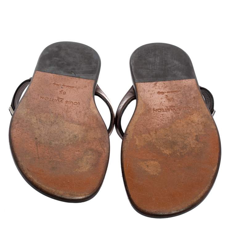 Pre Owned Louis Vuitton Brown Leather Slide Sandals Size 40.5