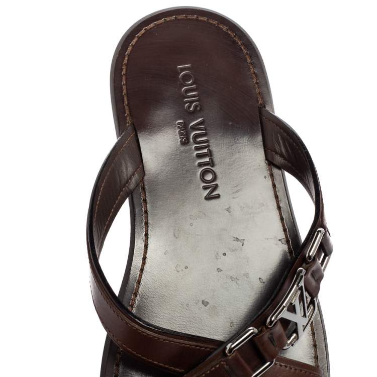 Pre Owned Louis Vuitton Brown Leather Slide Sandals Size 40.5