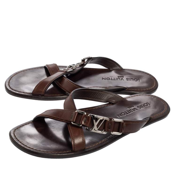 Pre Owned Louis Vuitton Brown Leather Slide Sandals Size 40.5