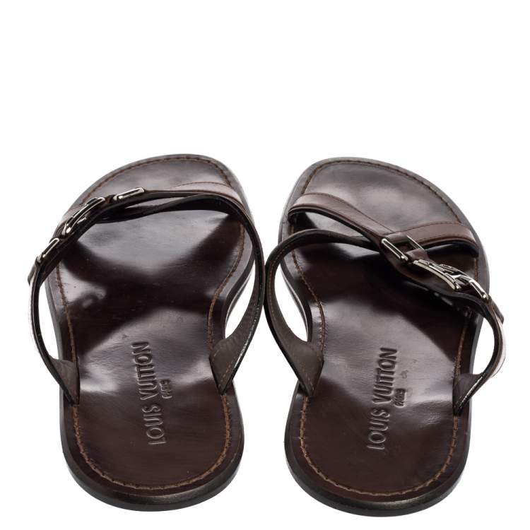 Pre Owned Louis Vuitton Brown Leather Slide Sandals Size 40.5