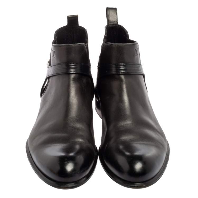 Pre Owned Louis Vuitton Black Leather Greenwich Ankle Boots Size 41.5