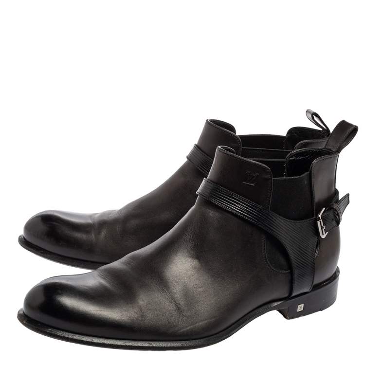 Pre Owned Louis Vuitton Black Leather Greenwich Ankle Boots Size 41.5