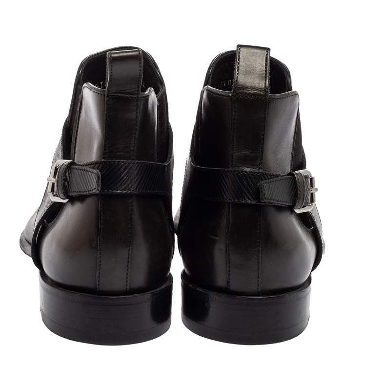 Pre Owned Louis Vuitton Black Leather Greenwich Ankle Boots Size 41.5