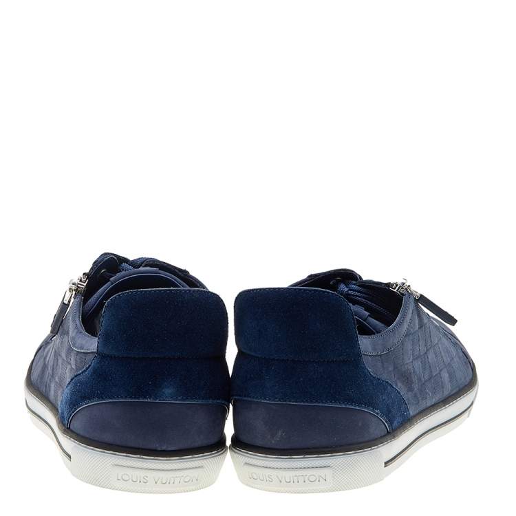 Pre Owned Louis Vuitton Blue Damier Leather And Suede Adventure Zip-Up Low Top Sneakers Size 45.5