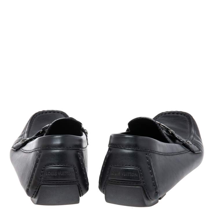 Pre Owned Louis Vuitton Black Leather Monte Carlo Slip On Loafer Size 42.5