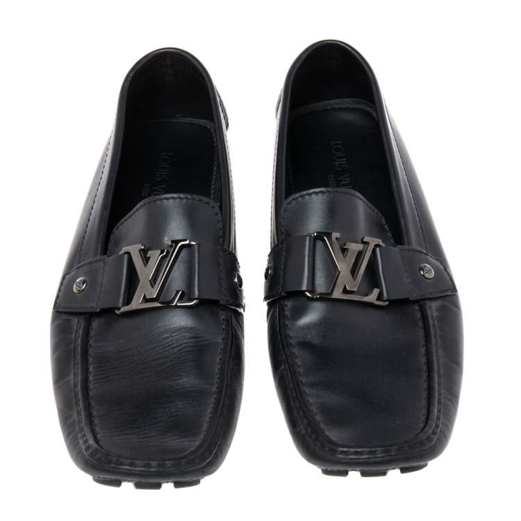 Pre Owned Louis Vuitton Black Leather Monte Carlo Slip On Loafer Size 42.5