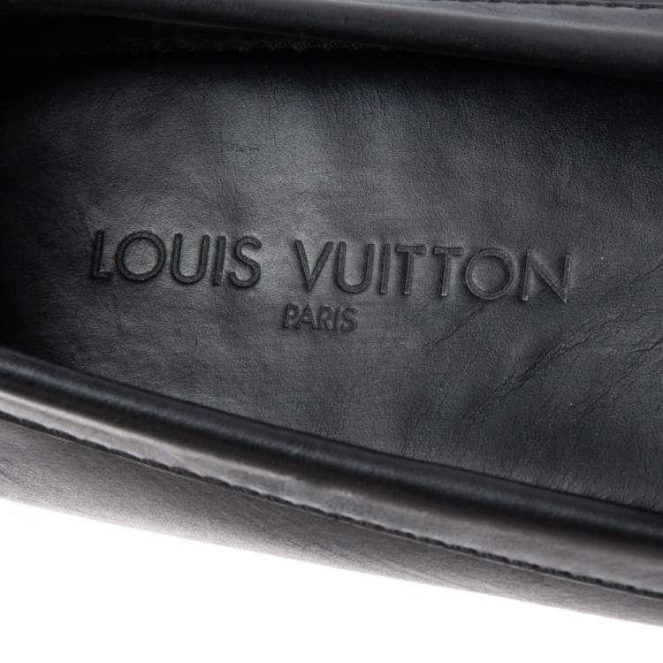 Pre Owned Louis Vuitton Black Leather Monte Carlo Slip On Loafer Size 42.5