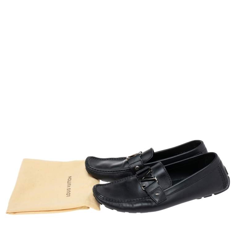 Pre Owned Louis Vuitton Black Leather Monte Carlo Slip On Loafer Size 42.5