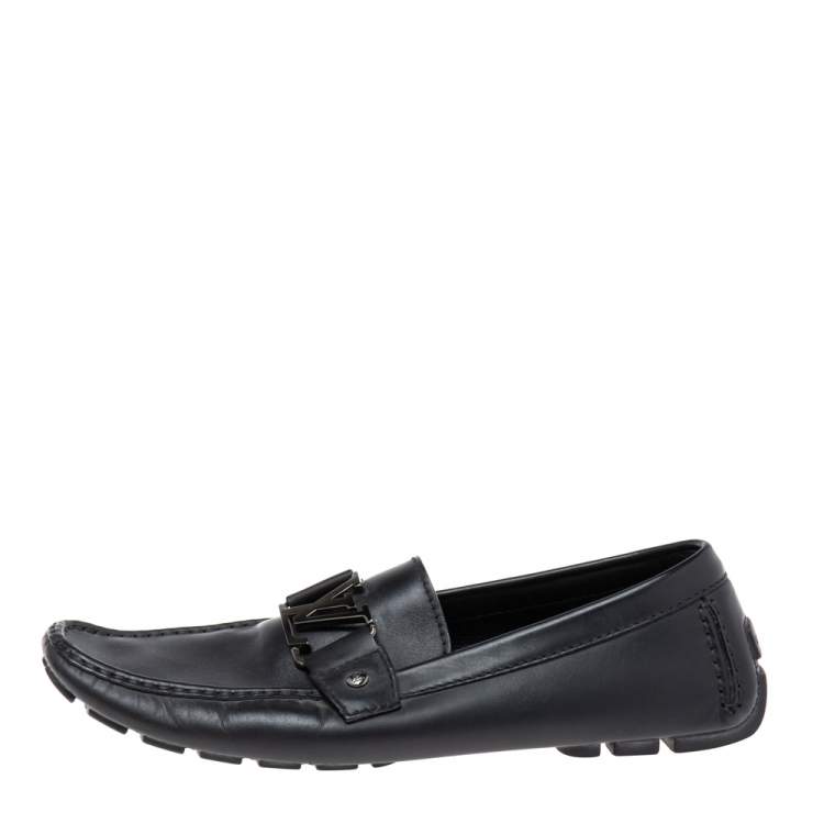 Pre Owned Louis Vuitton Black Leather Monte Carlo Slip On Loafer Size 42.5