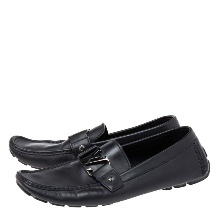 Pre Owned Louis Vuitton Black Leather Monte Carlo Slip On Loafer Size 42.5