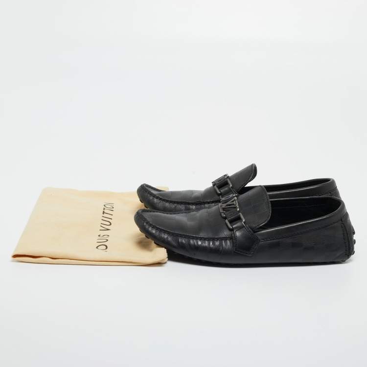 Pre Owned Louis Vuitton Black Leather Damier Infini Hockenheim Slip On Loafers Size 41 