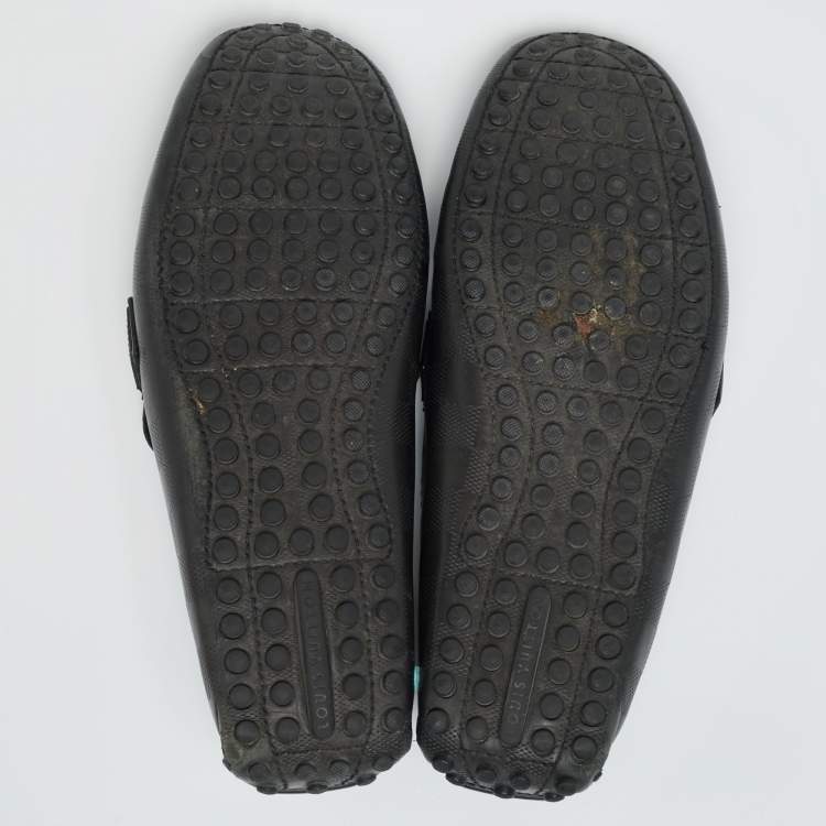Pre Owned Louis Vuitton Black Leather Damier Infini Hockenheim Slip On Loafers Size 41 