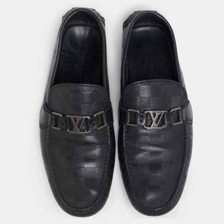Pre Owned Louis Vuitton Black Leather Damier Infini Hockenheim Slip On Loafers Size 41 