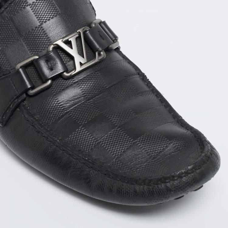 Pre Owned Louis Vuitton Black Leather Damier Infini Hockenheim Slip On Loafers Size 41 