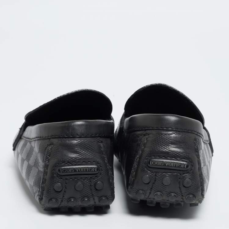 Pre Owned Louis Vuitton Black Leather Damier Infini Hockenheim Slip On Loafers Size 41 
