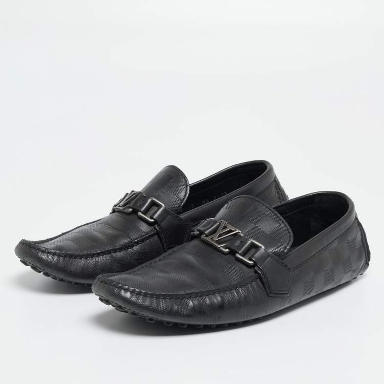 Pre Owned Louis Vuitton Black Leather Damier Infini Hockenheim Slip On Loafers Size 41 